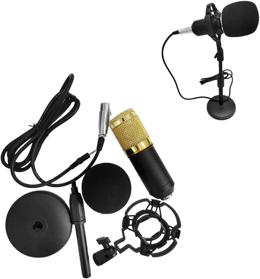 میکروفون استودیویی حرفه ای با نویز کم به همراه بازوی قیچی قابل تنظیم، لرزه گیر، پاپ فیلتر و کابل صوتی USB