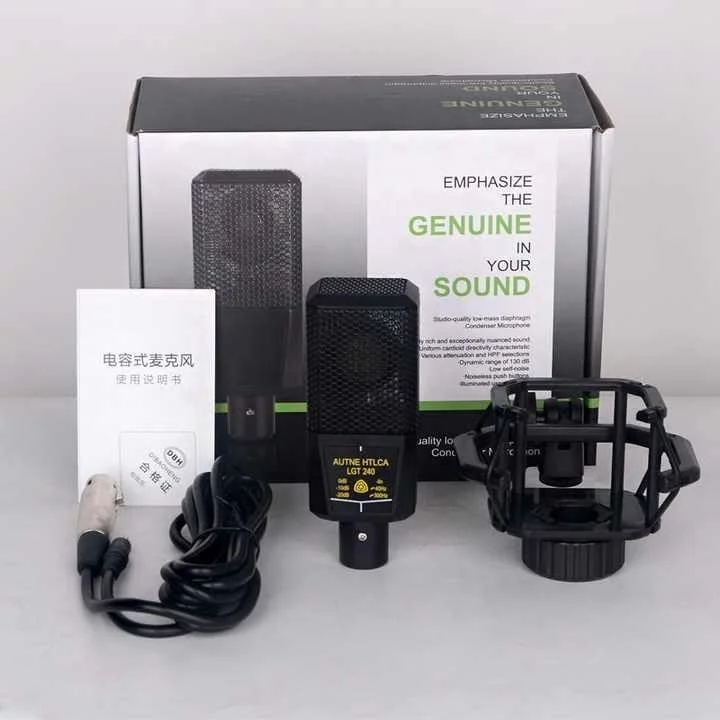 کیت میکروفون کاندنسر حرفه ای با لرزه گیر، پایه رومیزی، کابل XLR، مشکی