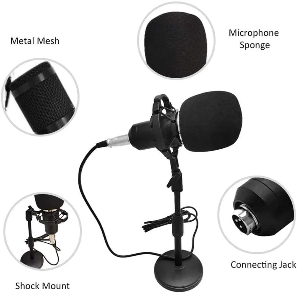 میکروفون استودیویی حرفه ای با نویز کم به همراه بازوی قیچی قابل تنظیم، لرزه گیر، پاپ فیلتر و کابل صوتی USB
