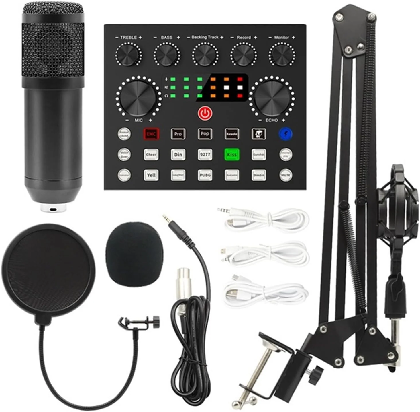 میکسر صدا، کارت صدای BM800 V8S مجموعه حرفه ای میکروفون استودیویی کندانسور BM800 برای ضبط پادکست و پخش زنده (سفید)