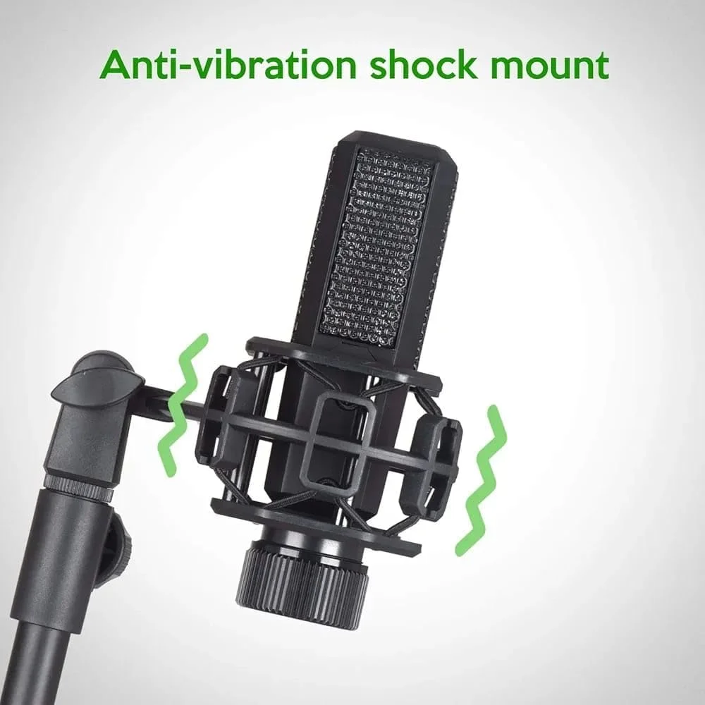 کیت میکروفون کاندنسر حرفه ای با لرزه گیر، پایه رومیزی، کابل XLR، مشکی