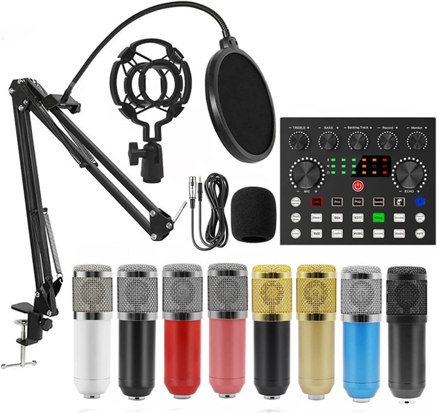 میکسر صدا، کارت صدای BM800 V8S مجموعه حرفه ای میکروفون استودیویی کندانسور BM800 برای ضبط پادکست و پخش زنده (سفید)