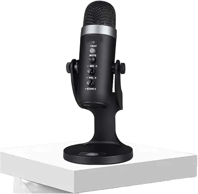 میکروفون کاندنسر USB حرفه ای برای پادکست، بازی، استریمینگ، ضبط رومیزی، مشکی