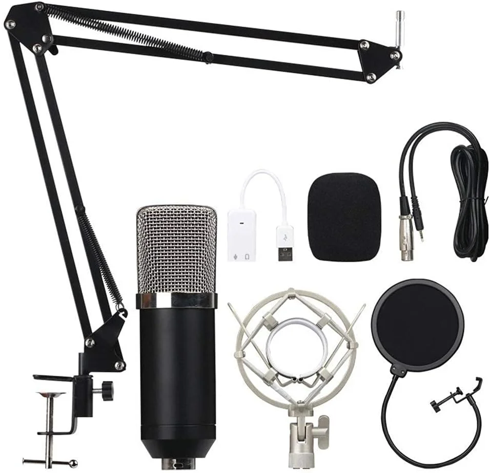 میکروفون کاندنسر استودیویی حرفه ای به همراه بازوی نگهدارنده قابل تنظیم، لرزه گیر و گیره اتصال