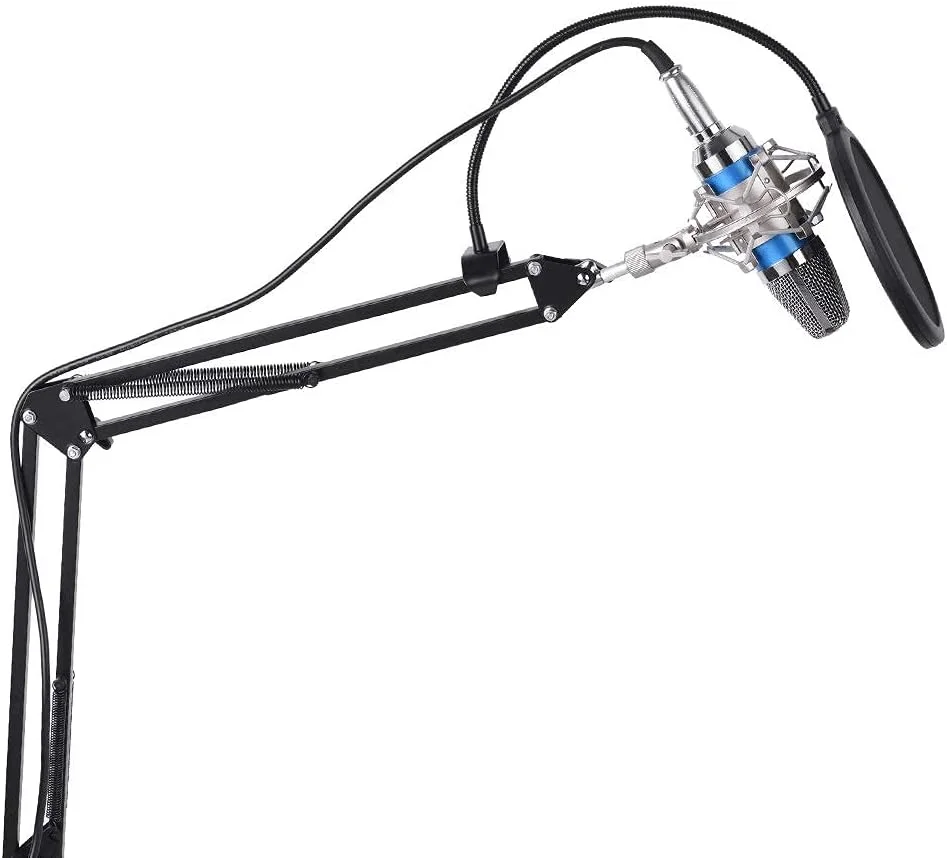 میکروفون کاندنسر استودیویی حرفه ای به همراه پایه ضد لرزش و بازوی قیچی قابل تنظیم