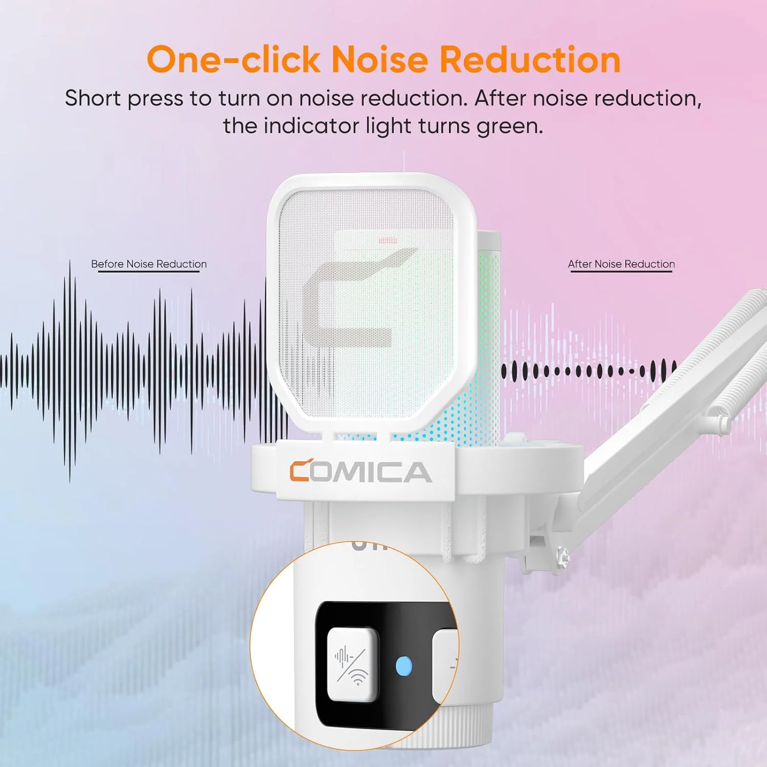 میکروفون گیمینگ USB بی سیم کمیکا EJoy Uni Pro برای کامپیوتر، میکروفون کاندنسر RGB برای استریمینگ/پادکست/یوتیوب/ضبط صدا، میکروفون حذف نویز برای کامپیوتر/مک/تلفن (بازوی بوم)