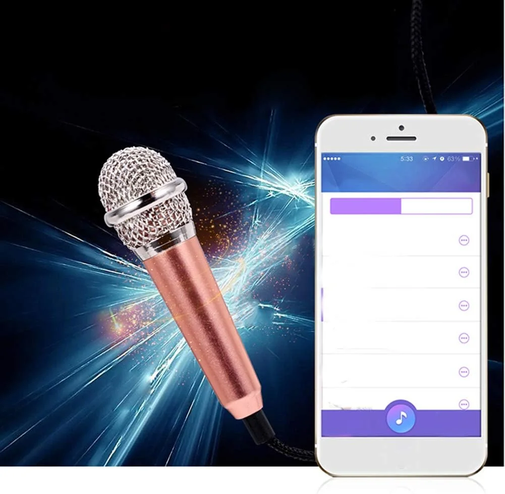 میکروفون کارائوکه بلوتوث قابل حمل، میکروفون مینی کندانسور 3.5 میلی متری کارائوکه تلفن همراه با پایه برای آیفون و اندروید، دستگاه کارائوکه بلندگوی دستی طلایی