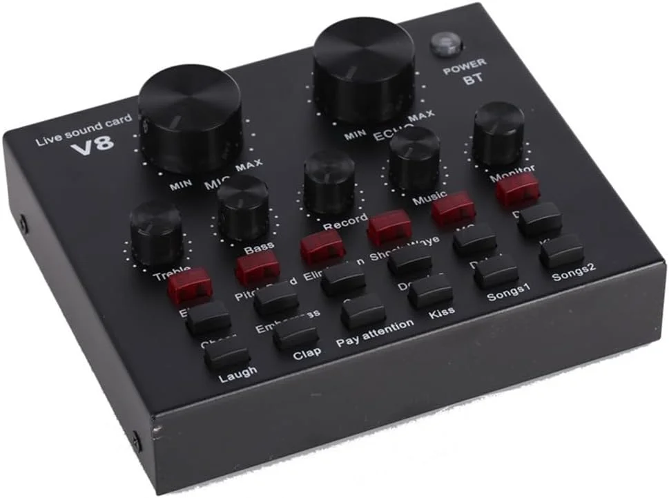 کارت صدای V8 به همراه میکروفون کاندنسر BM800 و میکسر صوتی حرفه ای قابل حمل (کارت صدای مونو V8)