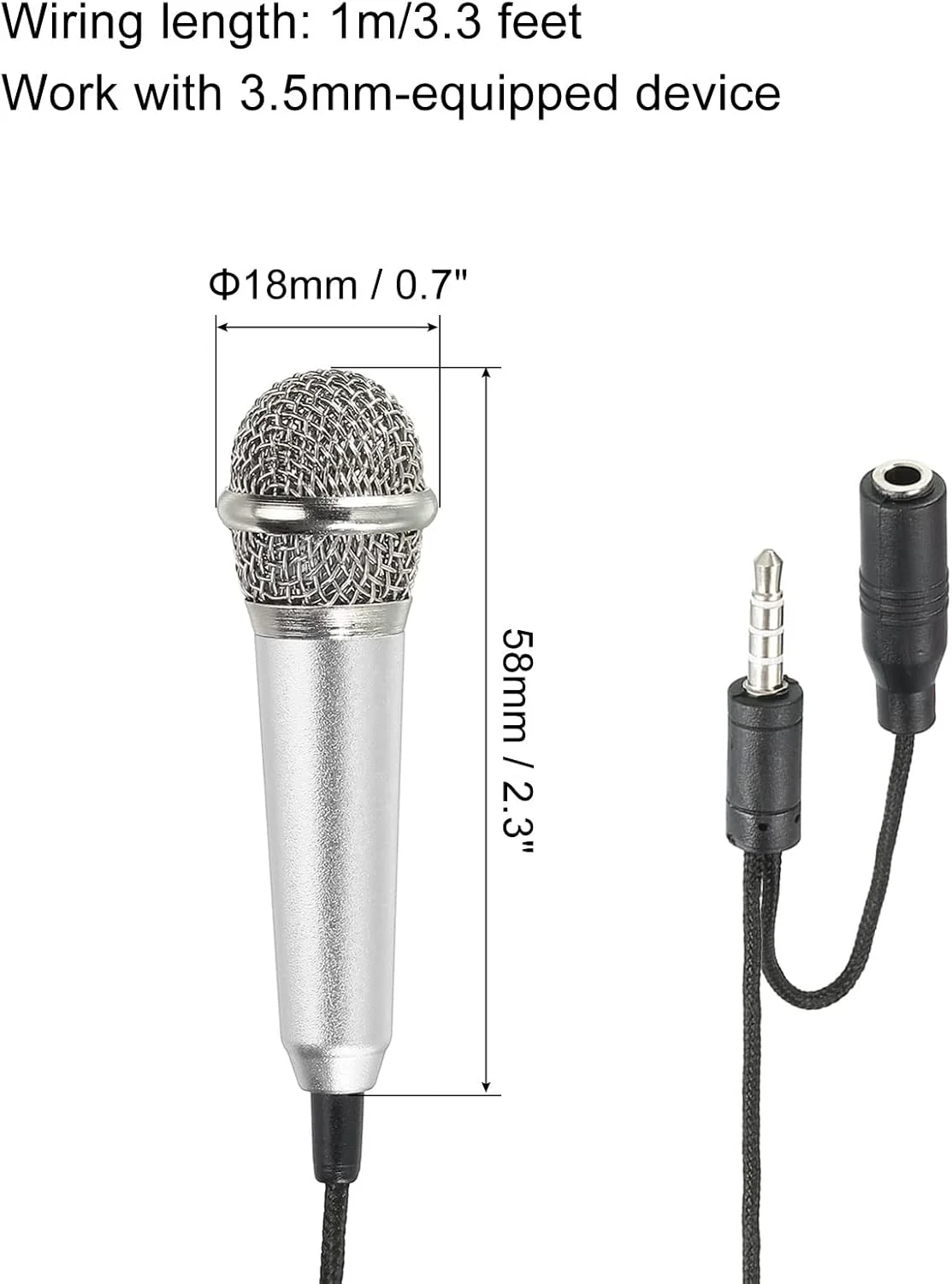 میکروفون کوچک قابل حمل PATIKIL نقره ای برای ضبط صدا و آواز - بسته 1 عددی