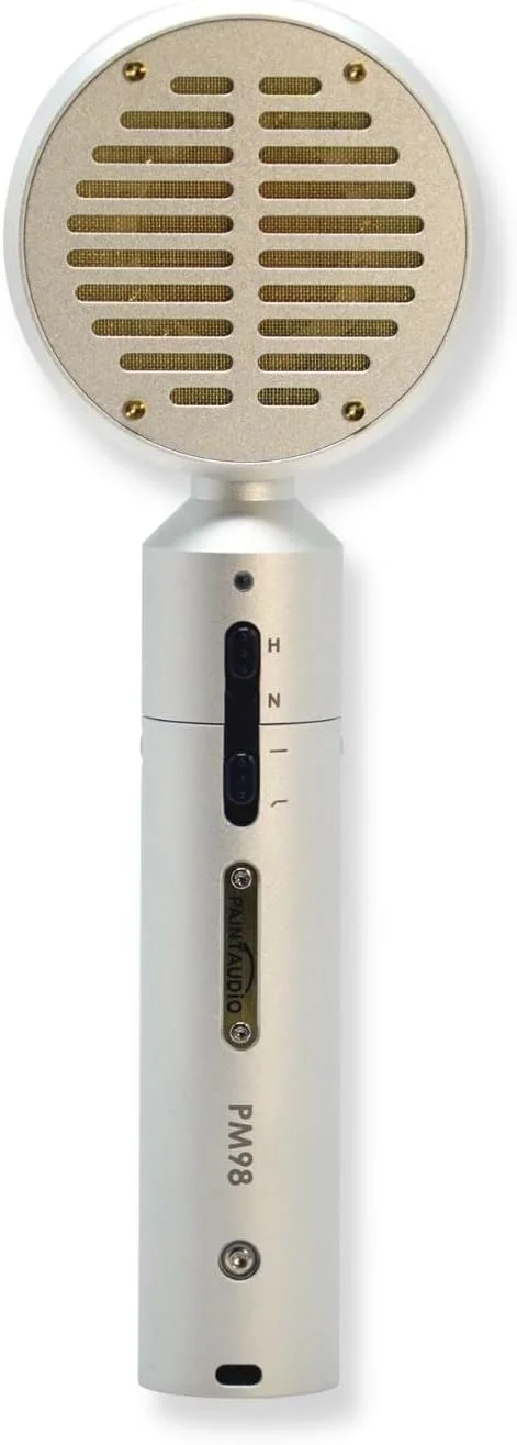 میکروفون کاندنسر دیافراگم بزرگ PaintAudio PM98 مناسب ضبط حرفه ای، استریم، پادکست، بازی، با دو سطح گین و سوییچ برش فرکانس پایین، با صدای گرم و کلاسیک (PM98-نقره ای)