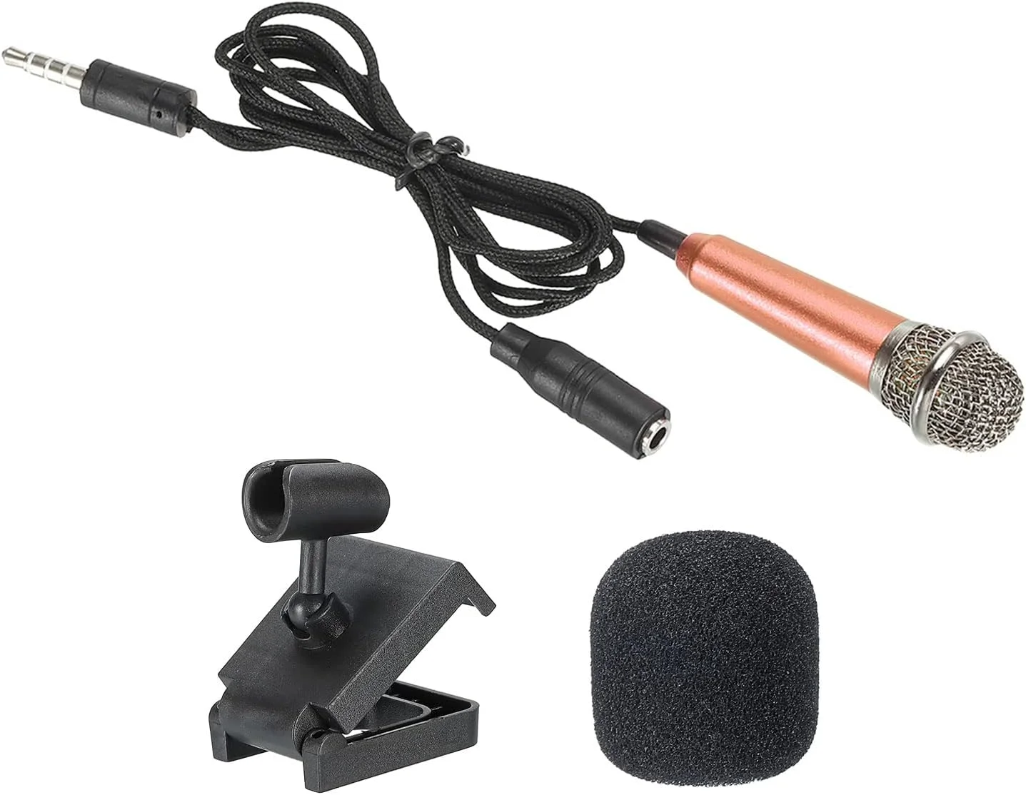میکروفون کوچک PATIKIL، میکروفون آوازی قابل حمل طلایی رز برای ضبط صدا و آواز خواندن با پایه میکروفون و روکش، بسته 1 عددی