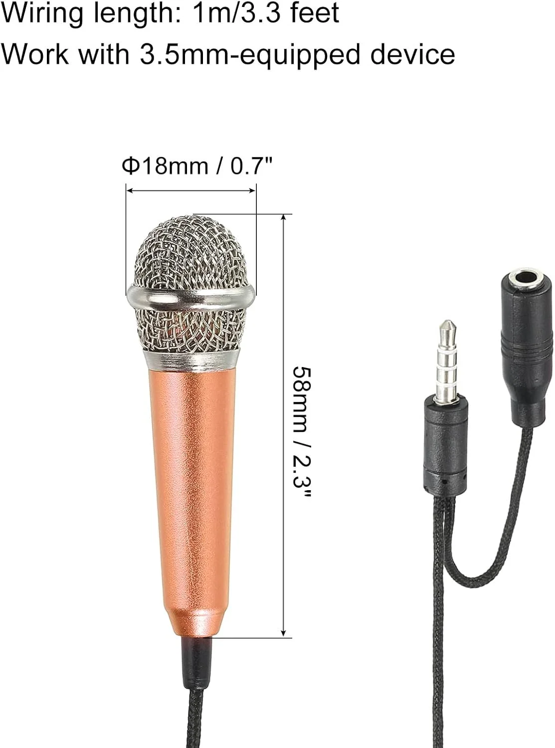 میکروفون کوچک PATIKIL، میکروفون آوازی قابل حمل طلایی رز برای ضبط صدا و آواز خواندن با پایه میکروفون و روکش، بسته 1 عددی