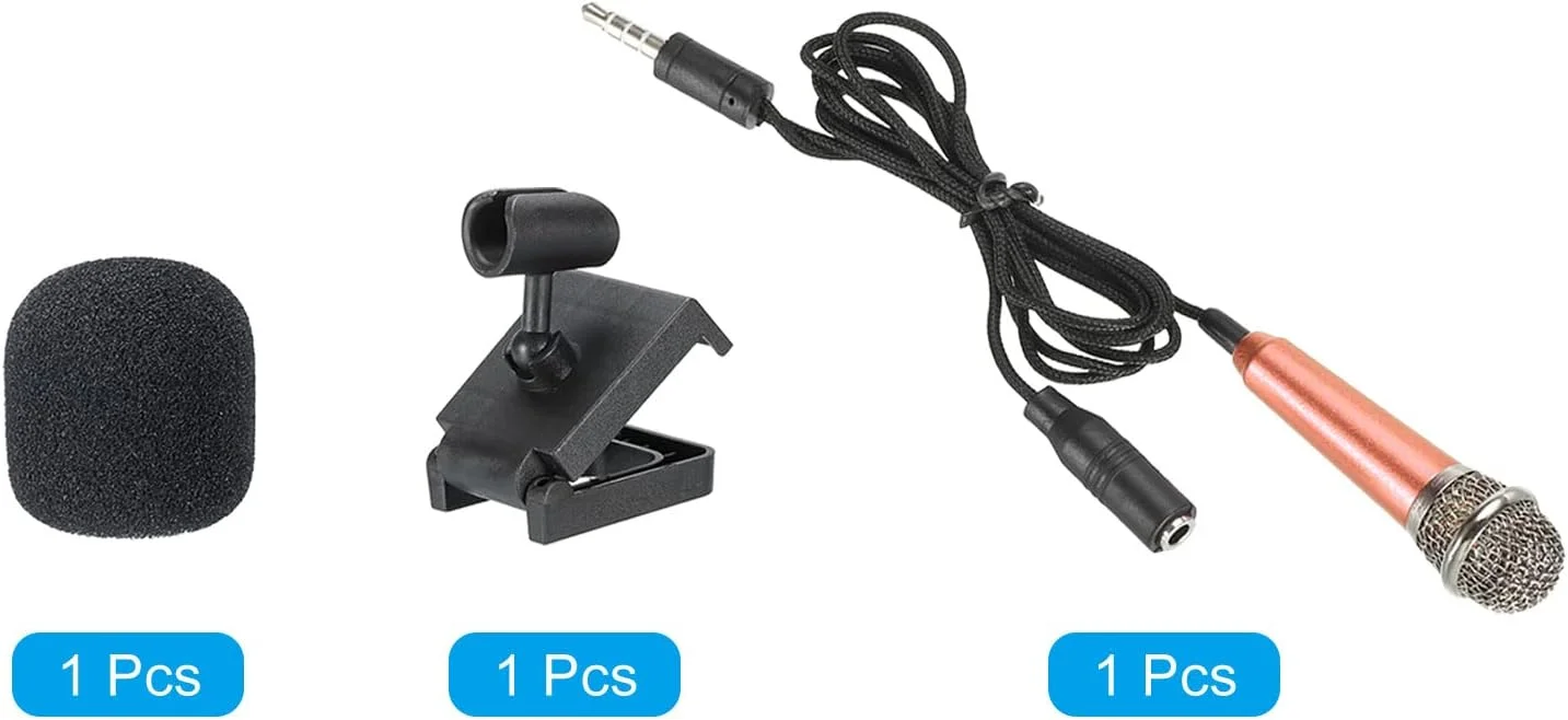 میکروفون کوچک PATIKIL، میکروفون آوازی قابل حمل طلایی رز برای ضبط صدا و آواز خواندن با پایه میکروفون و روکش، بسته 1 عددی