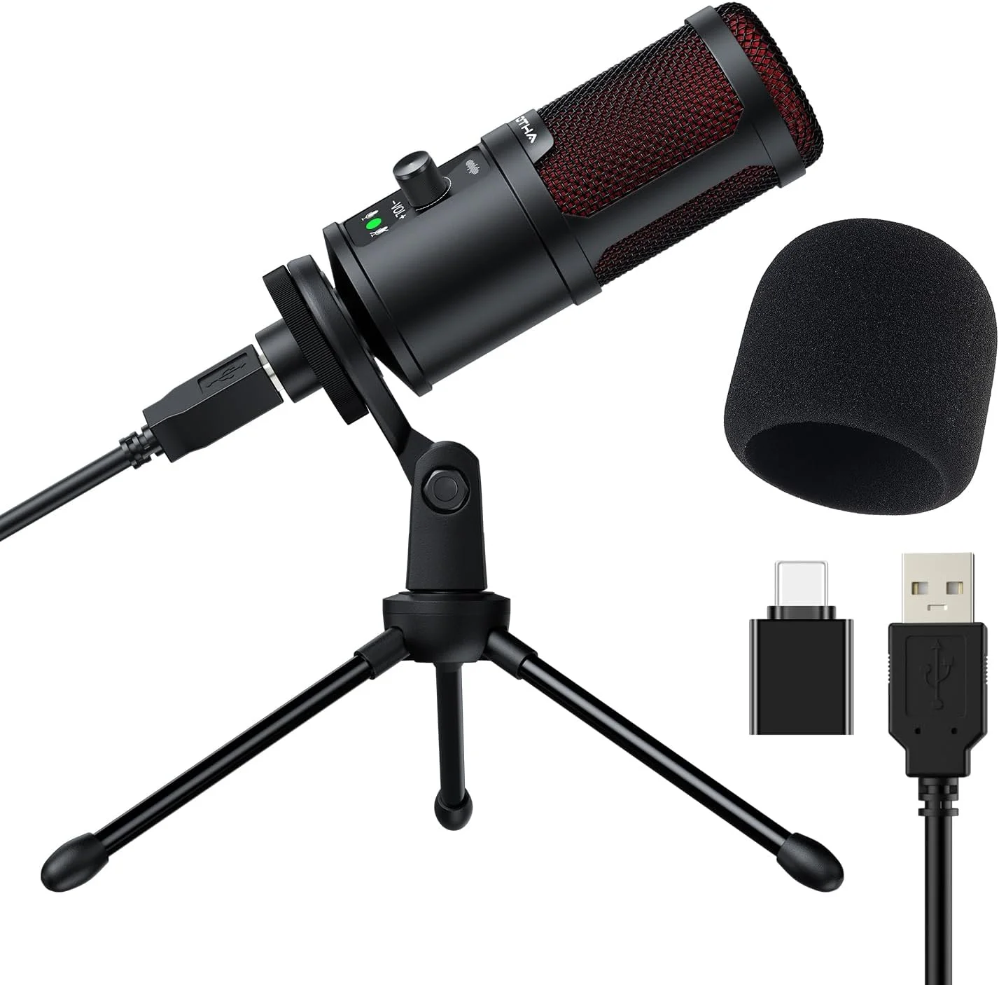 میکروفون USB اوتا، میکروفون کاندنسر گیمینگ، میکروفون کامپیوتر برای پادکست و ویدیو با پایه سه پایه، میکروفون حرفه ای 192 کیلوهرتز/24 بیت پلاگ اند پلی برای پادکست، استریمینگ، استودیو