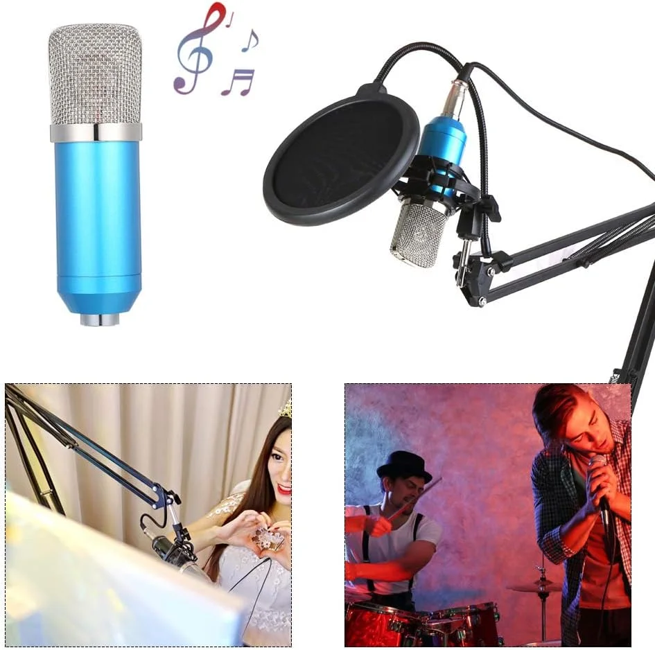 میکروفون کاندنسر حرفه ای BM700 اوبرای، میکروفون ضبط صدا، کیت ضبط استودیویی آواز KTV، آبی