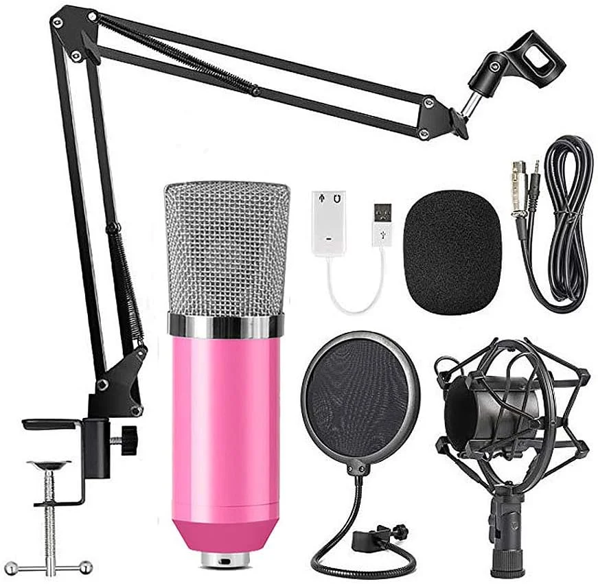 میکروفون کاندنسر حرفه ای Obery BM700 میکروفون ضبط صدا کیت استودیویی آواز KTV صورتی