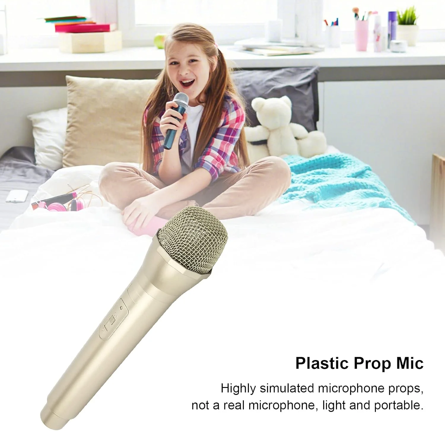 میکروفون تزئینی، میکروفون فیک تزئینی جایگزین میکروفون برای مهمانی ها (طلایی)