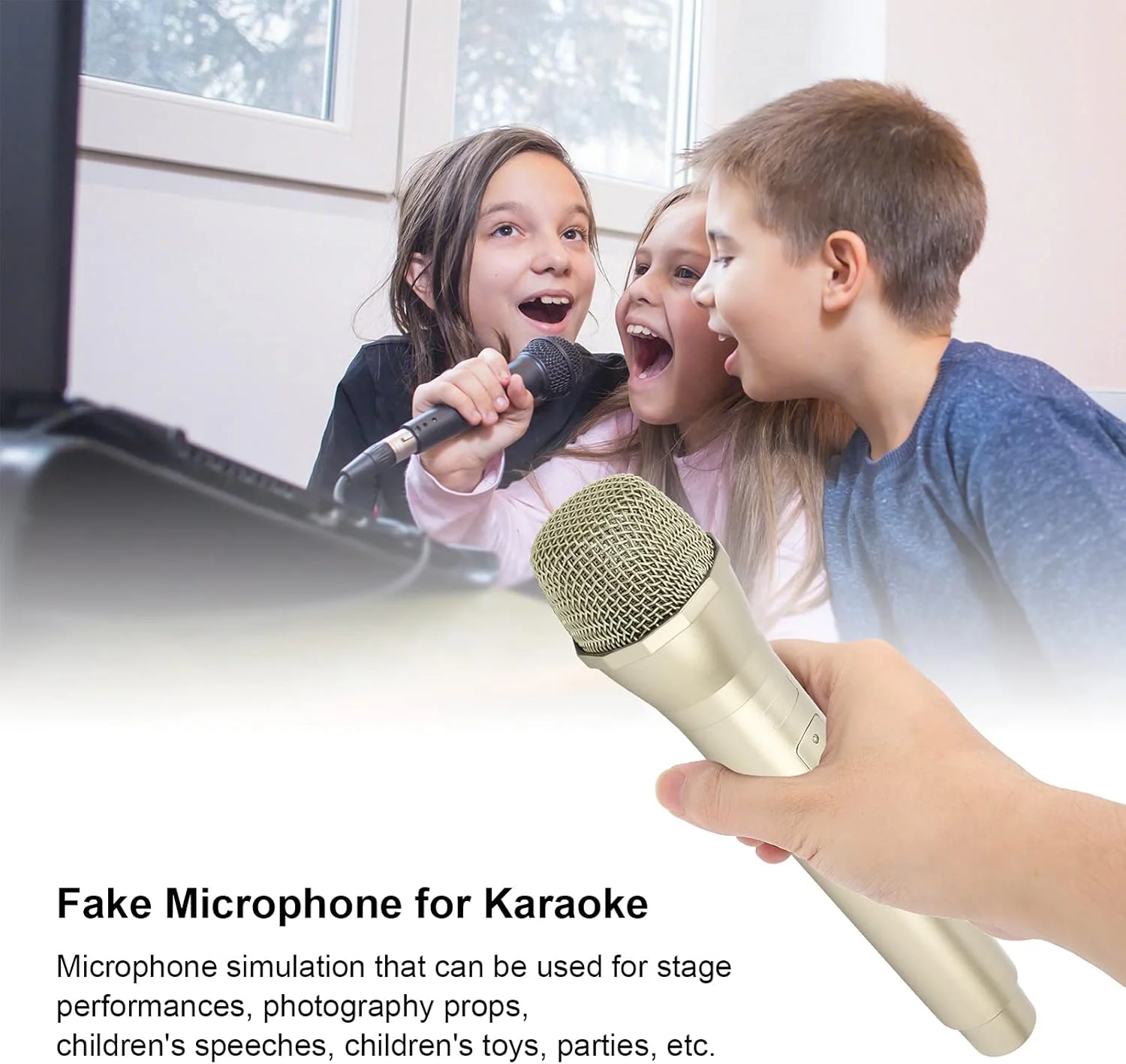 میکروفون تزئینی، میکروفون فیک تزئینی جایگزین میکروفون برای مهمانی ها (طلایی)