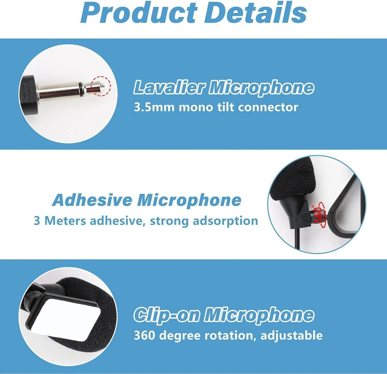 میکروفون خارجی خودرو 3.5 میلی‌متری، میکروفون با گیره، پوشش استیکر، کابل، اتصال آسان، خازنی، حذف نویز، سازگار با بلوتوث، استریو صوتی، GPS، DVD