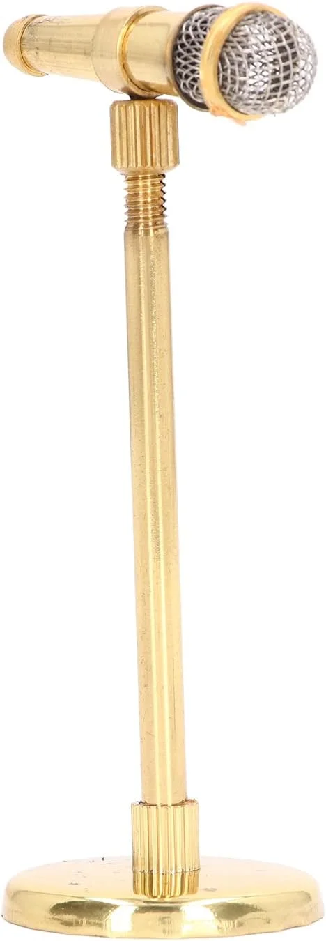 مدل میکروفون مینیاتوری، طراحی واقعی، ساز موسیقی سایز مینی برای دکوراسیون منزل، میکروفون مینی قابل تنظیم با جعبه نگهداری، دکوراسیون میکروفون (طلایی)