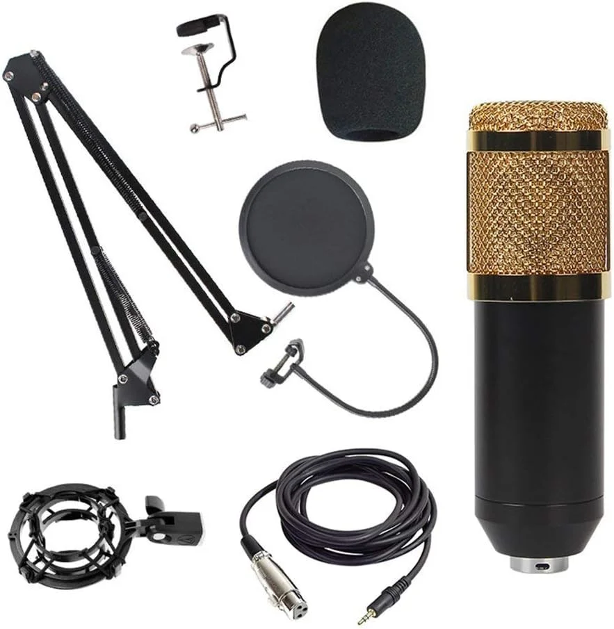 میکروفون کاندنسر استودیویی به همراه پایه و تجهیزات ضبط صدا و پخش زنده