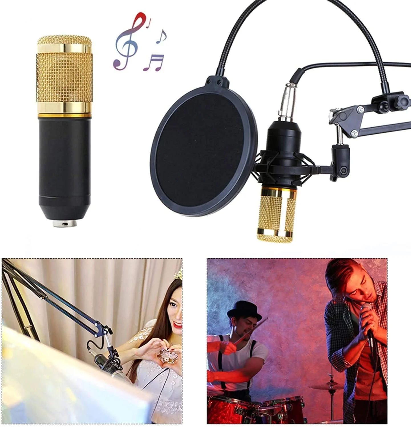 میکروفون کاندنسر BM 800 به همراه کارت صدای V8 (طلایی)