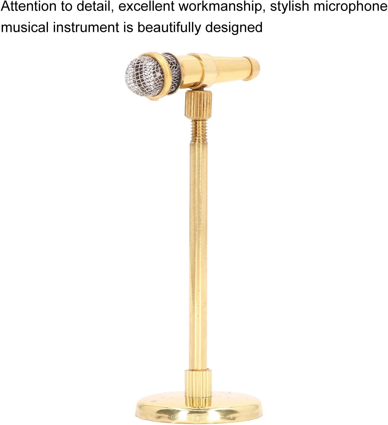 مدل میکروفون مینیاتوری، طراحی واقعی، ساز موسیقی سایز مینی برای دکوراسیون منزل، میکروفون مینی قابل تنظیم با جعبه نگهداری، دکوراسیون میکروفون (طلایی)