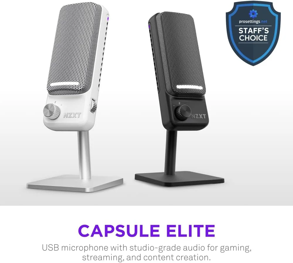 میکروفون کاندنسر USB پریمیوم NZXT Capsule Elite برای بازی، استریم، پادکست و ضبط صدا - صدای با کیفیت استودیو - طراحی چند حالته - نرم افزار DTS - نورپردازی RGB - مشکی