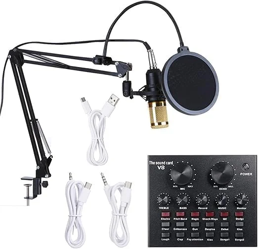 کارت صدای چند منظوره و کیت میکروفون معلق BM800 نکست استور - میکسر صوتی هوشمند با قابلیت تنظیم صدا برای پخش زنده و ضبط