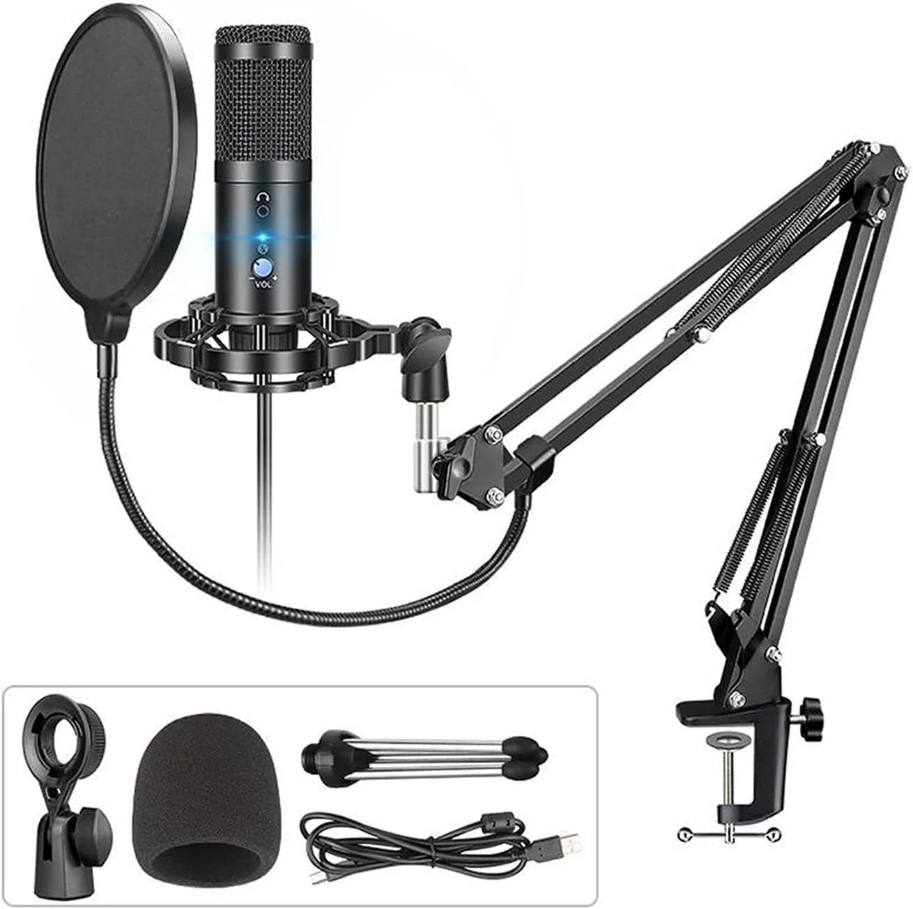 میکروفون استودیویی حرفه ای کاندنسر برای ضبط صدا، یادداشت ها با پایه، میکروفون USB برای استریم صدا