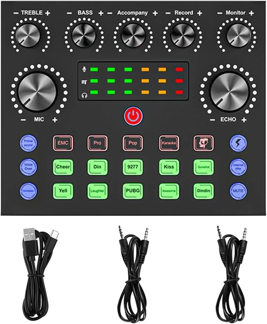 تجهیزات ضبط پادکست NALACAL V8S، باندل تجهیزات پادکست رابط صوتی، با تغییر صدا کارت صدا میکسر صوتی DJ رابط برای ضبط زنده بازی کامپیوتر تلفن و غیره