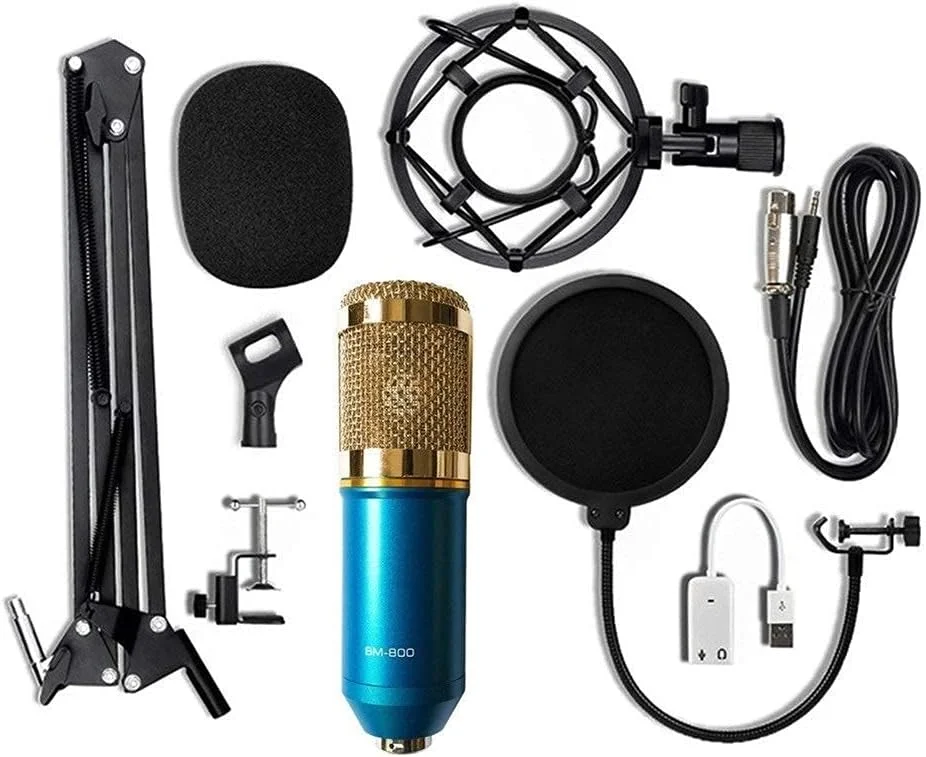 میکروفون کاندنسر BM-800 به همراه کارت صدای USB و پایه نگهدارنده مناسب برای ضبط صدا و خوانندگی برند Zeenyi