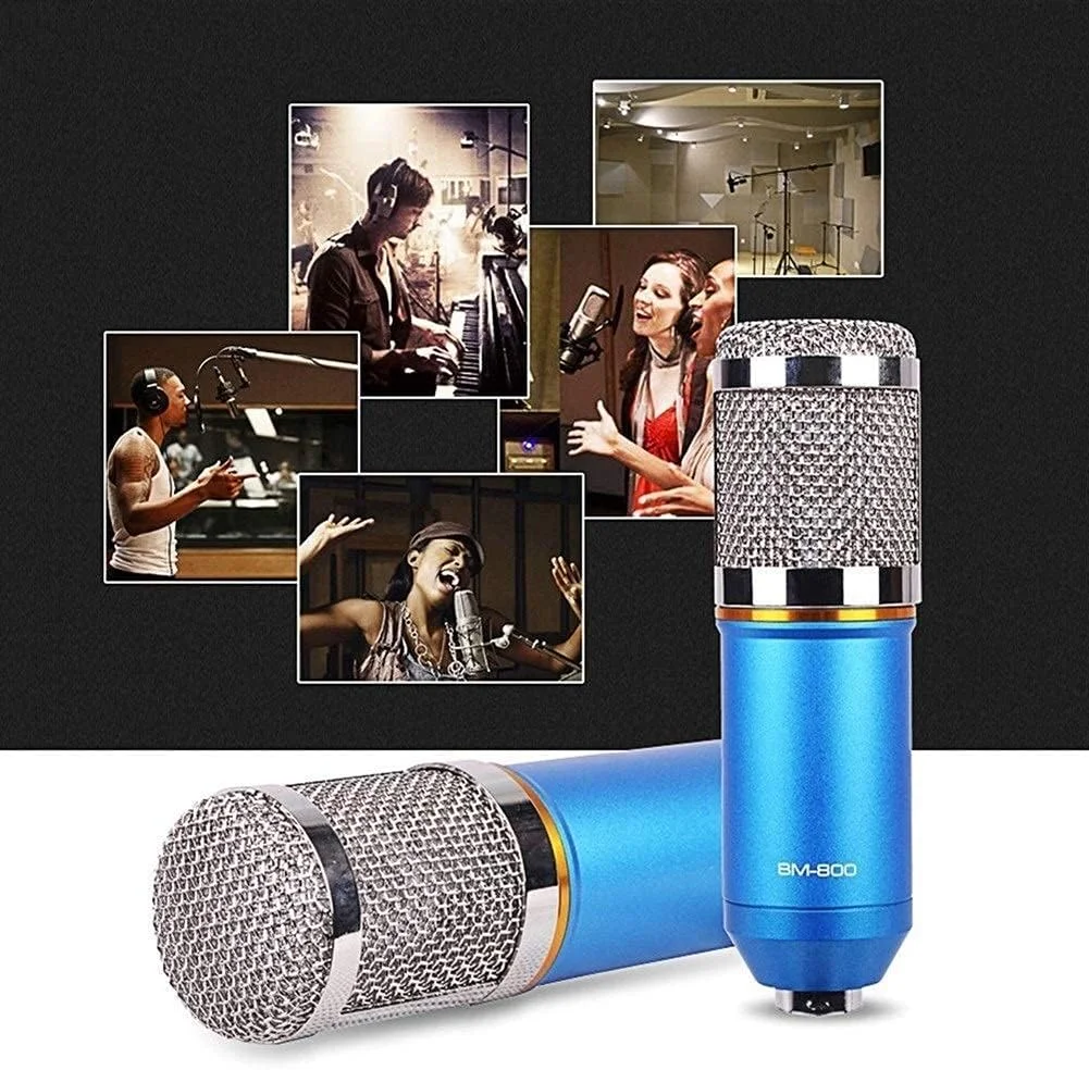 میکروفون کاندنسر BM-800 به همراه کارت صدای USB و پایه نگهدارنده مناسب برای ضبط صدا و خوانندگی برند Zeenyi