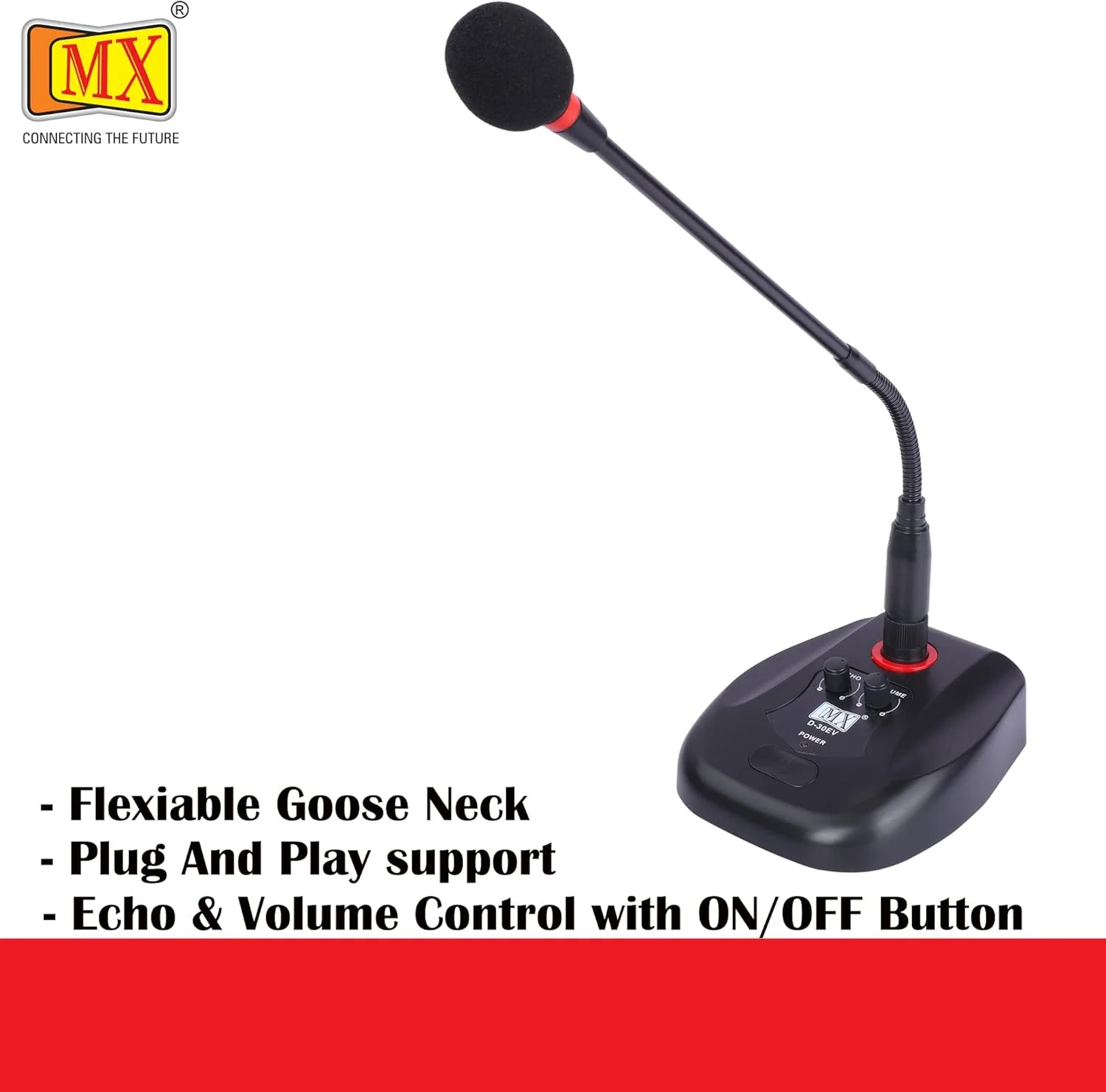 میکروفون گردن‌غازی حرفه‌ای MX با کنترل اکو و صدا و دکمه روشن/خاموش برای انواع جلسات، کنفرانس‌ها و مناسبت‌های دیگر