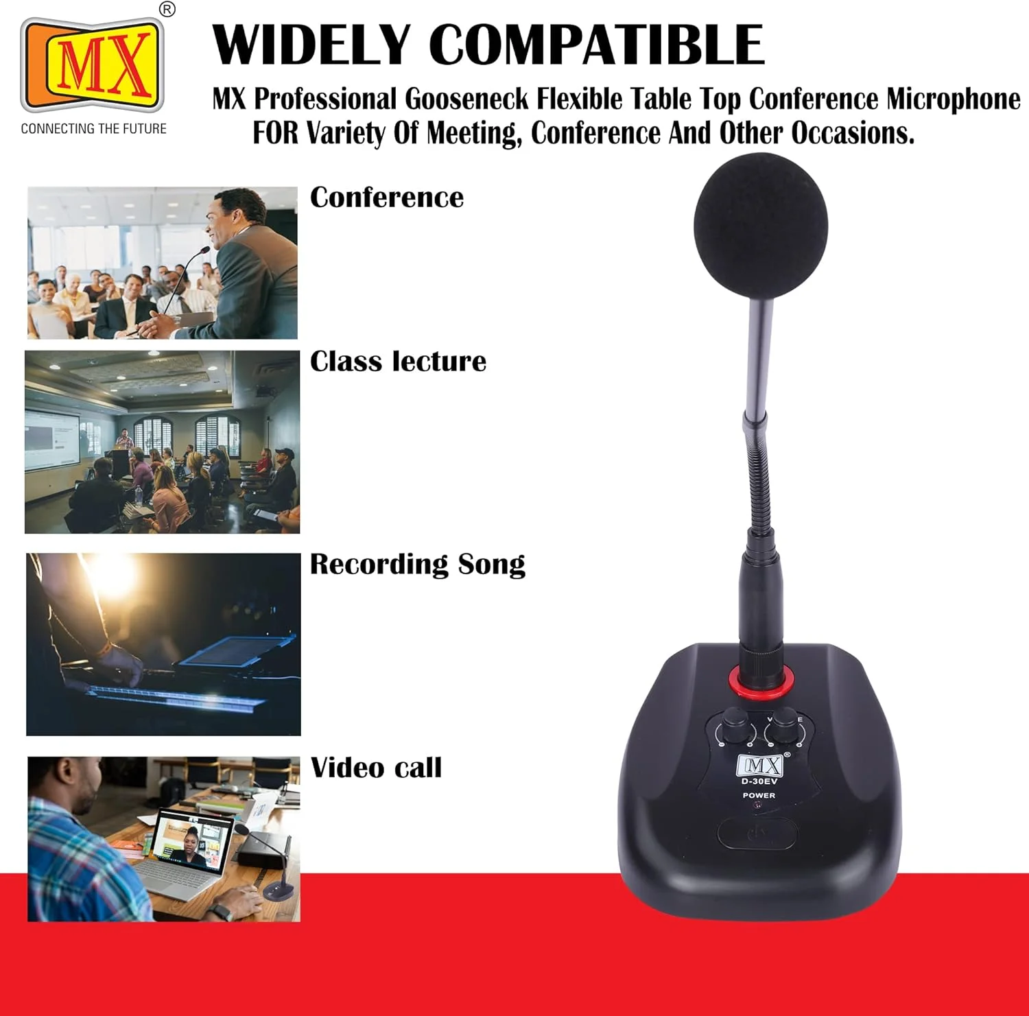 میکروفون گردن‌غازی حرفه‌ای MX با کنترل اکو و صدا و دکمه روشن/خاموش برای انواع جلسات، کنفرانس‌ها و مناسبت‌های دیگر