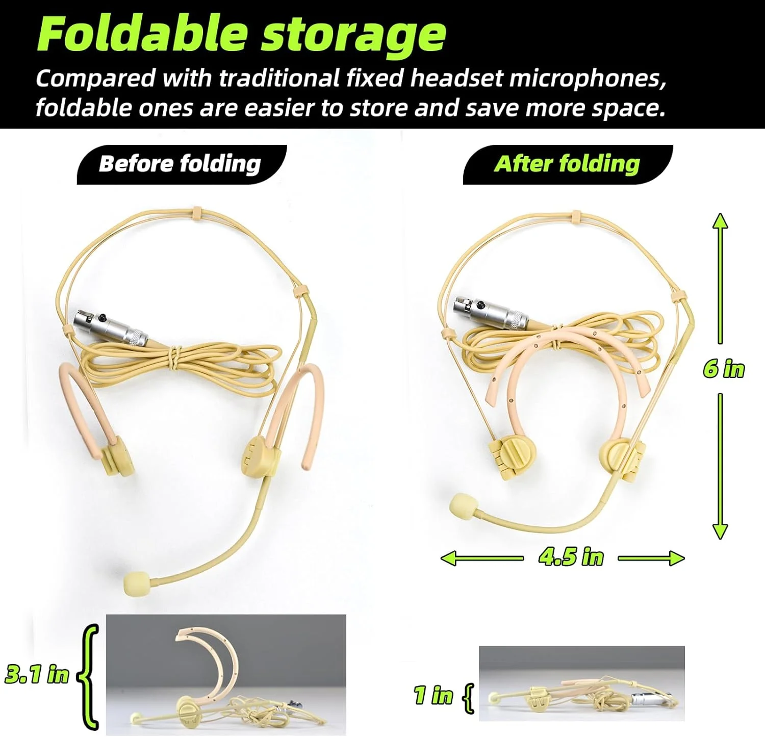 میکروفون هدست حرفه ای، سازگار با سیستم بی سیم Shure، میکروفون کندانسور دو گوشه همه جهته، مینی XLR 4 پین، طول کابل 42 اینچ (بژ)