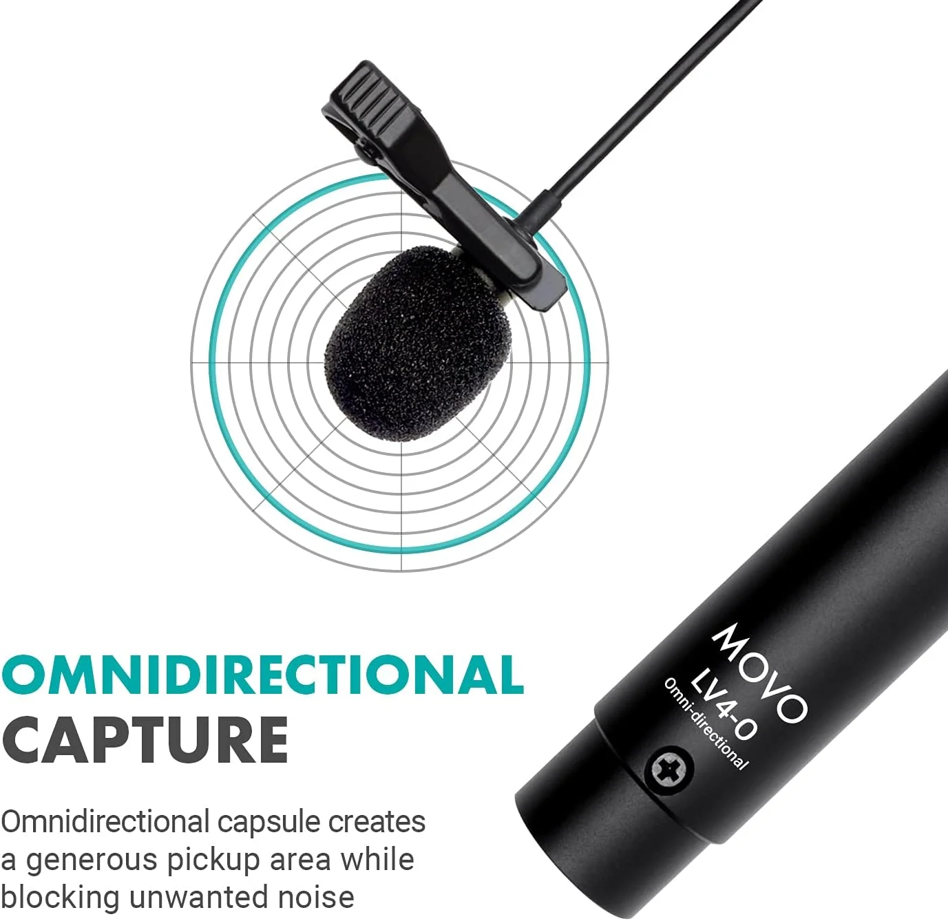 میکروفون یقه‌ای اومنی‌دایرکشنال Movo LV4-O2 XLR با فانتوم پاور، به همراه گیره‌های یقه‌ای و بادگیر (بسته 2 عددی)