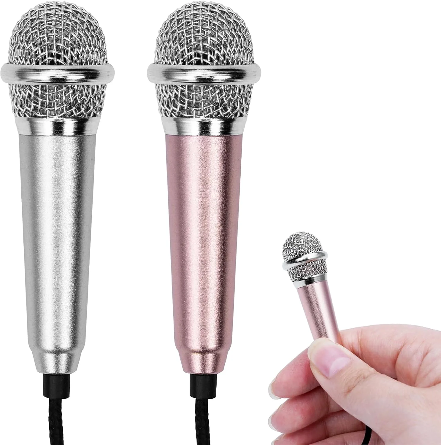 بسته 2 عددی میکروفون کارائوکه کوچک، میکروفون کارائوکه کوچک برای تلفن با کابل یونیورسال 3.5 میلی متری، میکروفون سیمی ساخته شده از فلز، میکروفون وکال قابل حمل، میکروفون کندانسور برای لپ تاپ و نوت بوک