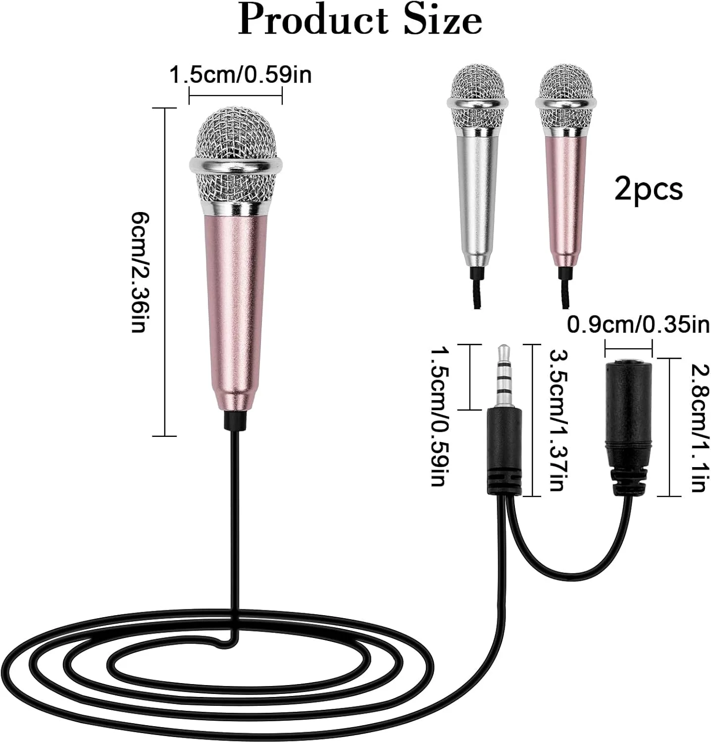 بسته 2 عددی میکروفون کارائوکه کوچک، میکروفون کارائوکه کوچک برای تلفن با کابل یونیورسال 3.5 میلی متری، میکروفون سیمی ساخته شده از فلز، میکروفون وکال قابل حمل، میکروفون کندانسور برای لپ تاپ و نوت بوک
