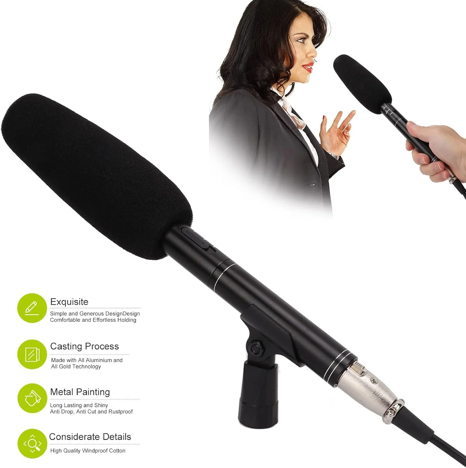 میکروفون دوربین، 3P XLR ضد زنگ با دامنه دینامیکی بزرگ، میکروفون کندانسور ضبط با 2 حالت دریافت صدا برای جلسه