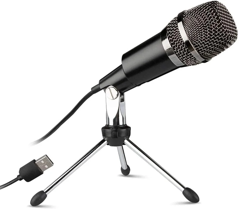 پایه میکروفون USB رومیزی سه پایه فلزی کوچک برای ضبط صدا در خانه، مناسب برای لپ تاپ و کامپیوتر، ضبط آنلاین، پایه میکروفون حرفه ای