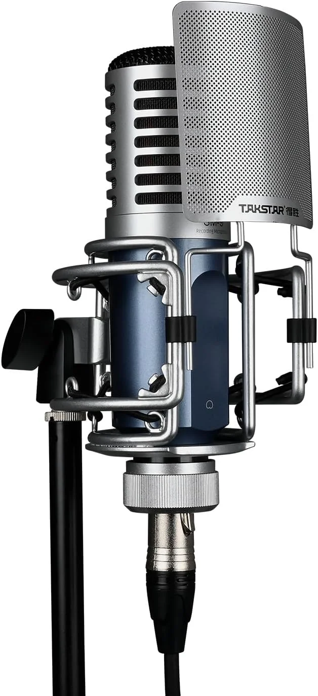 میکروفون کاندنسر کاردیوئید XLR تاکستار مدل SM-9 با دیافراگم بزرگ 34 میلی‌متری، میکروفون ضبط حرفه‌ای همراه با لرزه‌گیر، مناسب برای استودیو/پادکست/پخش زنده/ضبط صدا/ضبط ساز