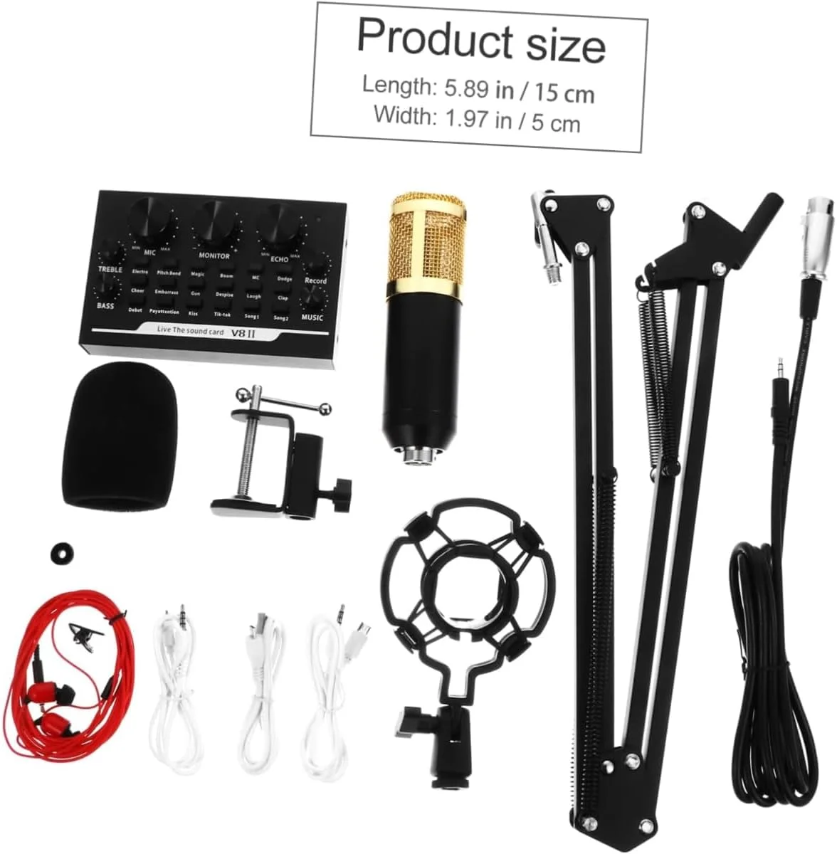 کیت میکروفون USB یازده تکه برای استریم و ضبط صدا، میکروفون کاندنسر فلزی حرفه ای، بازوی قابل تنظیم، کیفیت صدای بالا، پخش زنده، پادکست، بازی، کارائوکه، مصاحبه و استودیو