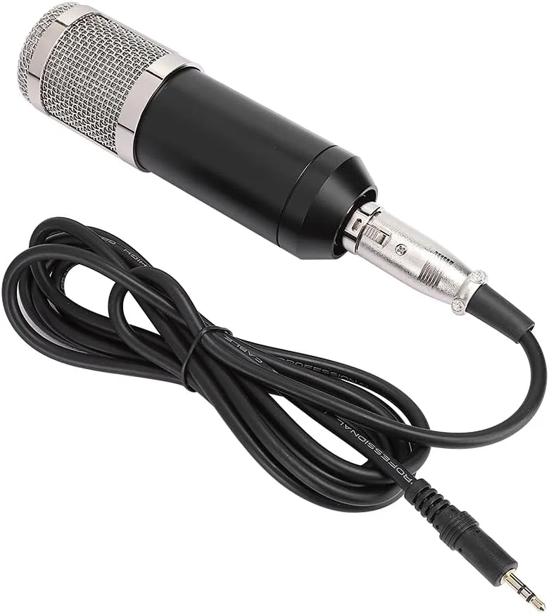 میکروفون سیمی، میکروفون کارائوکه دستی قابل حمل میکروفون کاندنسر کامپیوتر حرفه ای حساسیت بالا نویز کم، میکروفون پخش زنده با پایه ضد ضربه