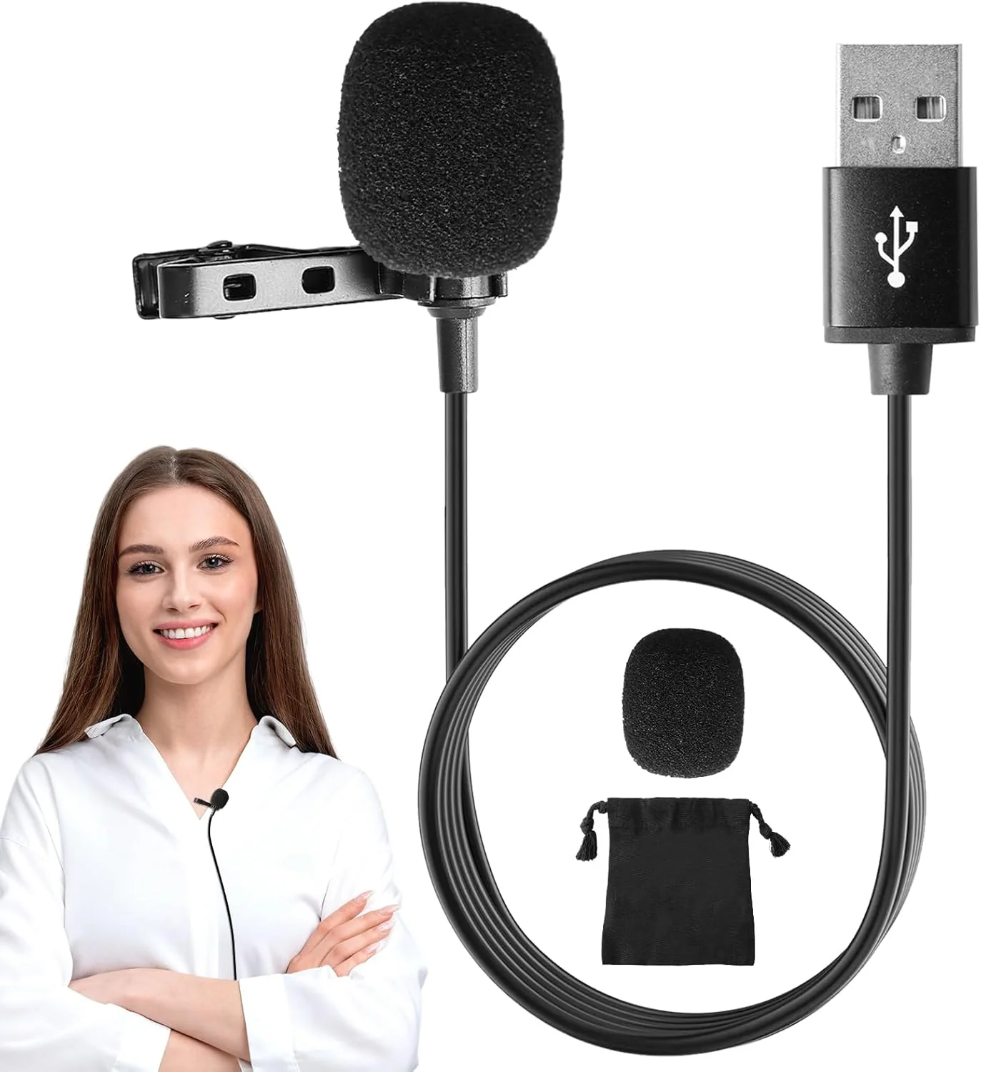میکروفون یقه ای USB، میکروفون کندانسور همه جهته با سیم با جک 3.5 میلی متری Type C برای تلفن، کامپیوتر، مک، لپ تاپ، یوتیوب، اسکایپ، ضبط، پادکست، بازی