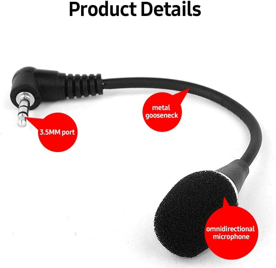 میکروفون مینی انعطاف پذیر 3.5 میلی متری، میکروفون کندانسور همه جهته با صدای فوق العاده برای ضبط صدا و تصویر، مشکی، همه جهته
