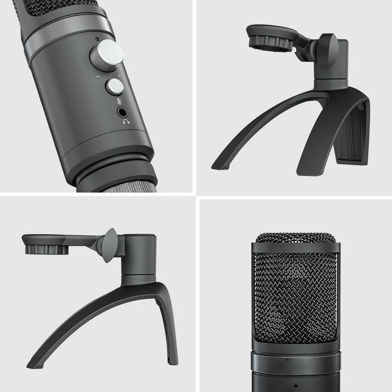 میکروفون USB، میکروفون گیمینگ، میکروفون برای پادکست، پادکست، استریمینگ، میکروفون کار برای استودیوی حرفه ای (مشکی)