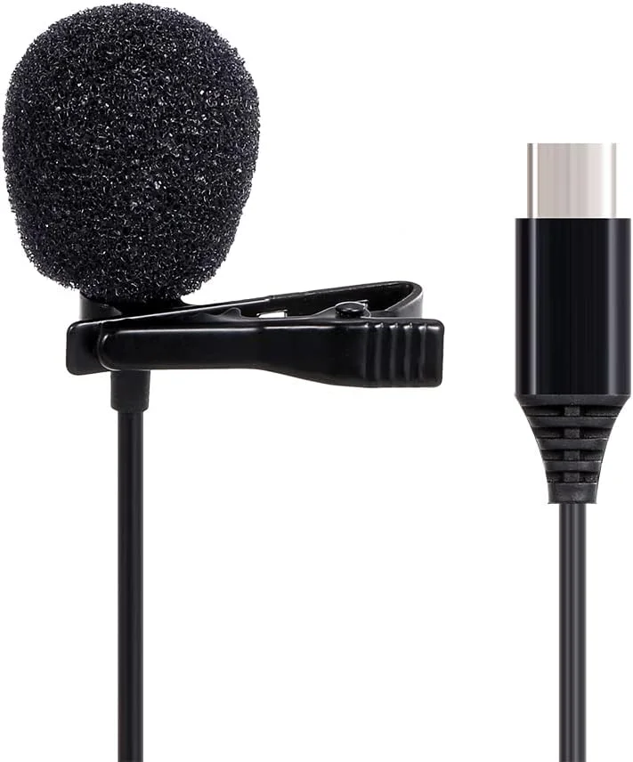 میکروفون یقه‌ای تایپ C کندانسور همه جهته با تراشه تشخیص آکوستیک، میکروفون Hi Fi با اسفنج ضربه گیر و گیره راحت، کاهش نویز تطبیقی و ضد تداخل برای صدا و تصویر، اتصال آسان