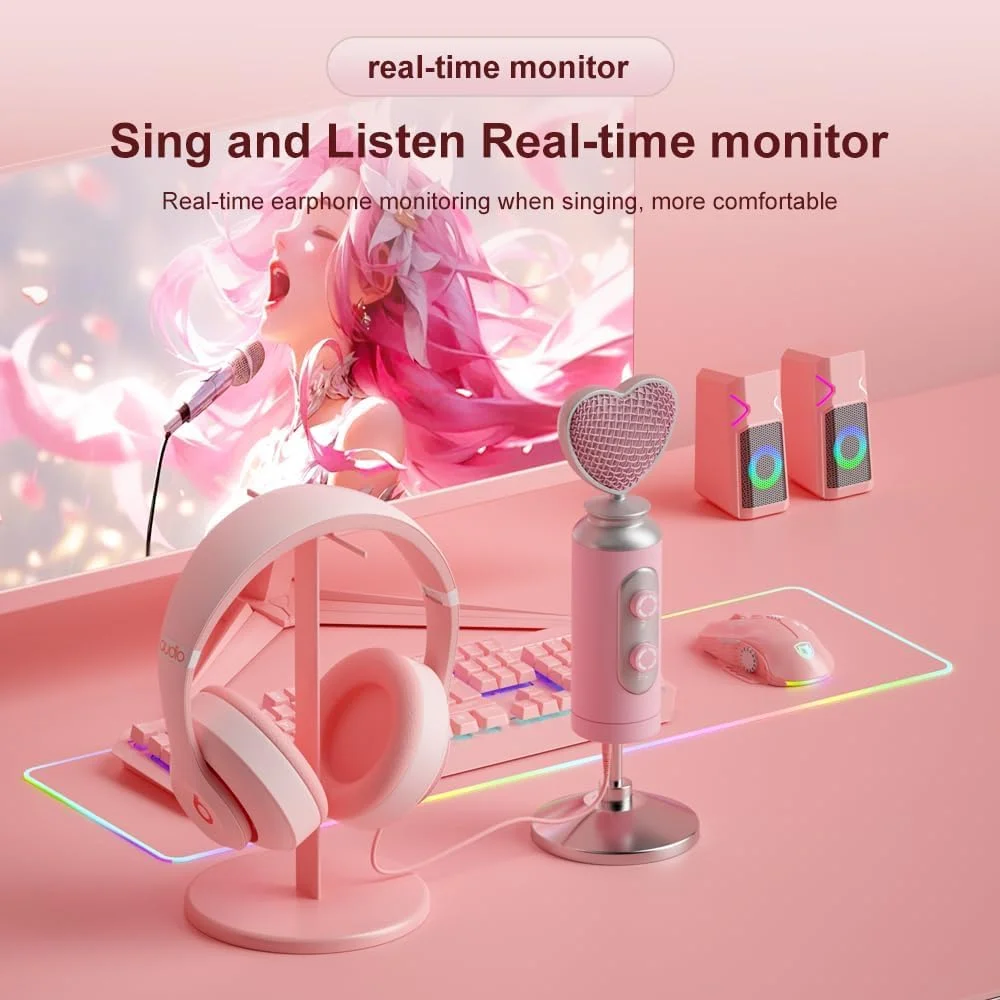 میکروفون گیمینگ USB، میکروفون رومیزی صورتی طرح قلب، اتصال آسان، قطع صدای یک دکمه ای، کنترل بهره، برای PS4، کامپیوتر، تلفن، آواز خواندن، برای Twitch، برای YouTube، برای TikTok، چت صوتی بازی میکروفون گیمینگ USB، میکروفون رومیزی صورتی طرح قلب، اتصال آسان، قطع صدای یک دکمه ای، کنترل بهره، برای PS4، کامپیوتر، تلفن، آواز خواندن، برای Twitch، برای YouTube، برای TikTok، چت صوتی بازی