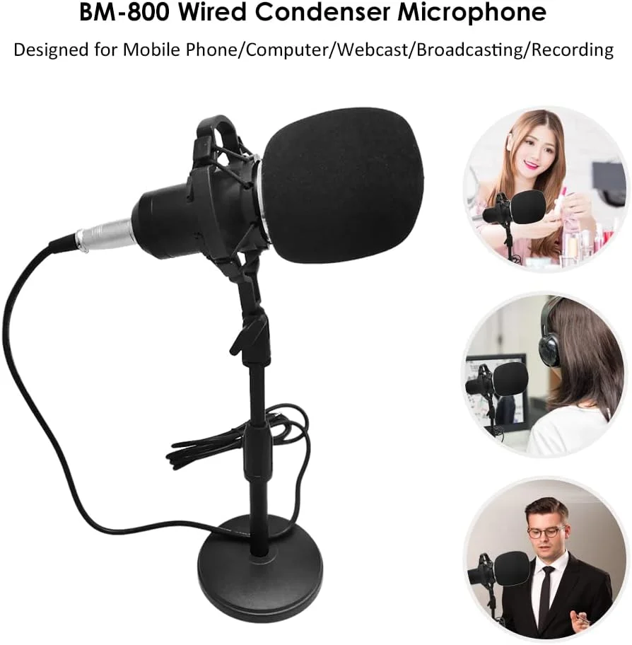 میکروفون کاندنسر BM-800، میکروفون قابل حمل با حساسیت بالا و نویز کم به همراه پایه دایره ای برای کامپیوتر، موبایل، استودیو، پخش زنده و ضبط صدا میکروفون کاندنسر BM-800، میکروفون قابل حمل با حساسیت بالا و نویز کم به همراه پایه دایره ای برای کامپیوتر، موبایل، استودیو، پخش زنده و ضبط صدا